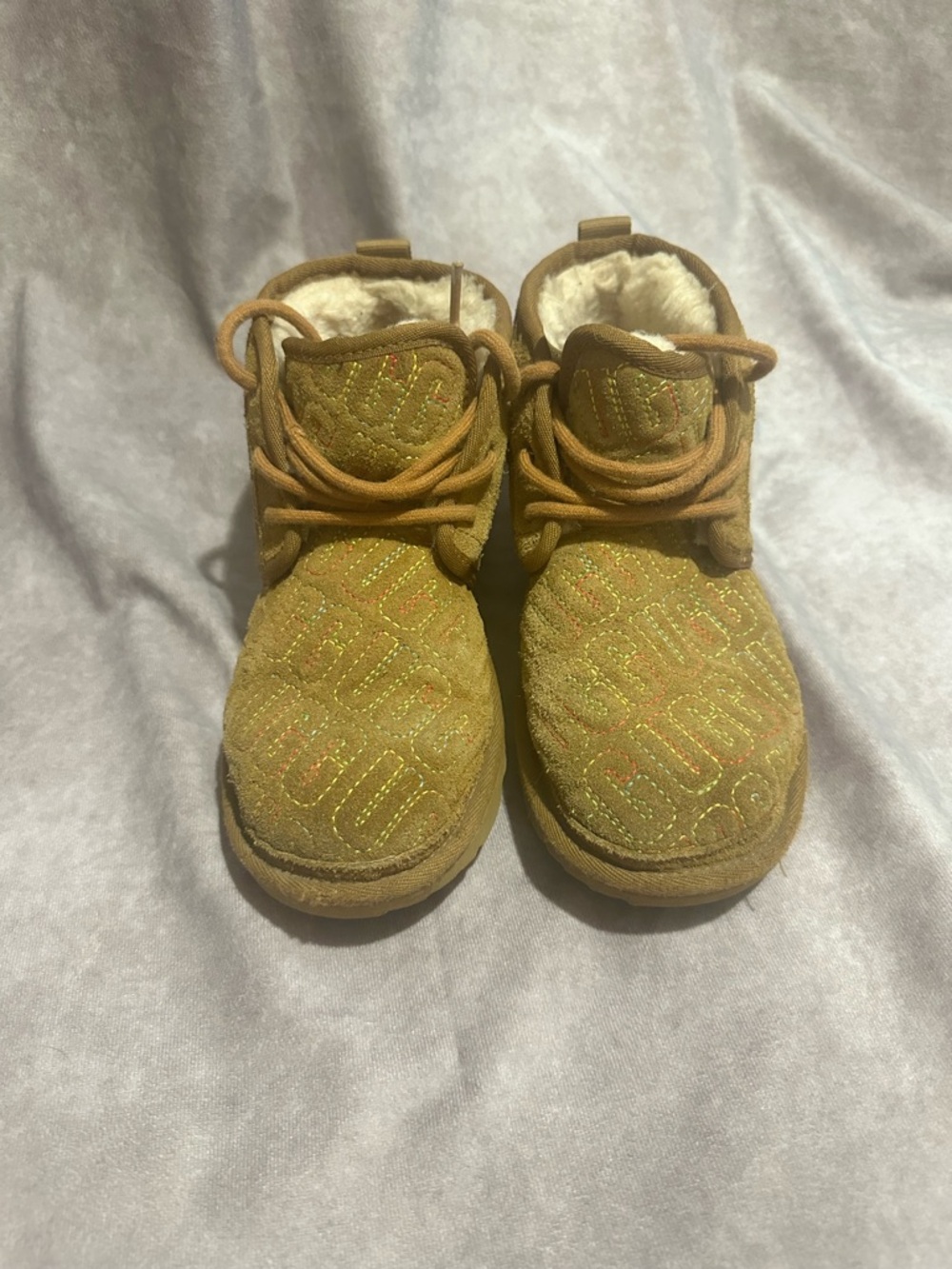 UGG Kids' Embroidered Suede Boots with Shearling Lining
